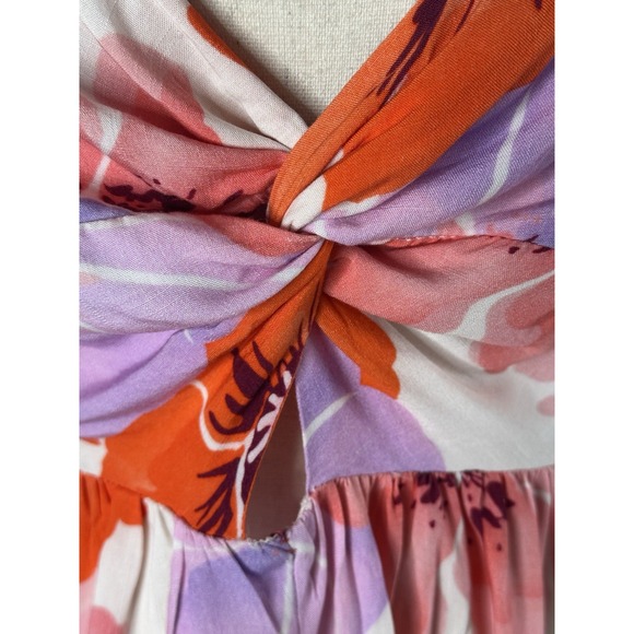 Entro Floral Print Puff Sleeve Elastic back Pink‎ Mini Dress Size Large - Picture 15 of 16